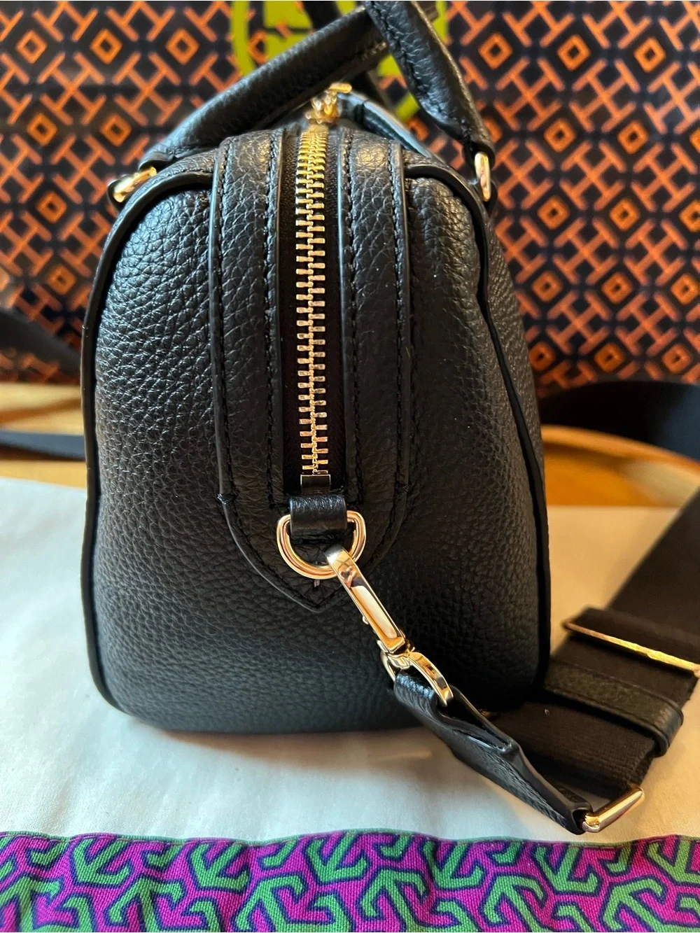 Tory Burch Black Pebbled Leather Satchel Crossbody & Continental Wallet Set